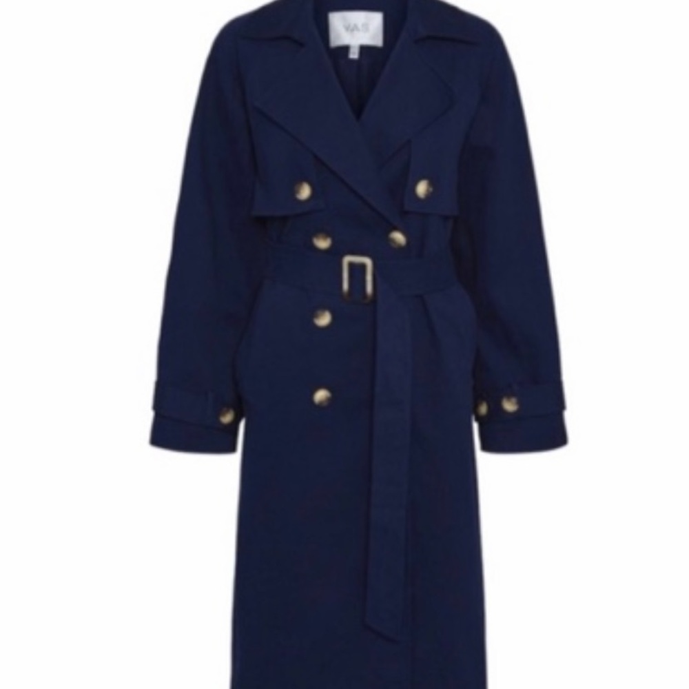 YAS Navy Trench Coat Size Large. NWT